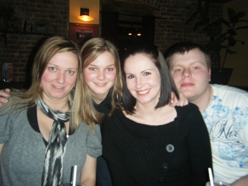 From left - Jamie's sister Casey, Jamie, Marie, and Matthew at Mahoney's