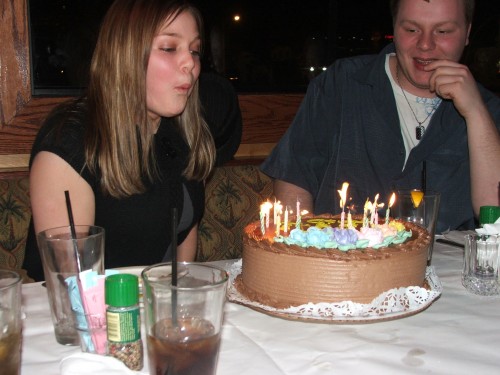 Jamie blowing out her candles - Pucker up!